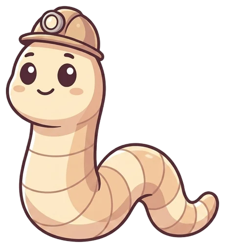 Wormy, a worm in a miner&rsquo;s hard-hat
